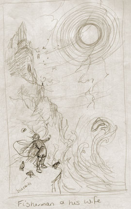The Fisherman and his Wife (Eight of Cups) by Lisa Hunt sketch